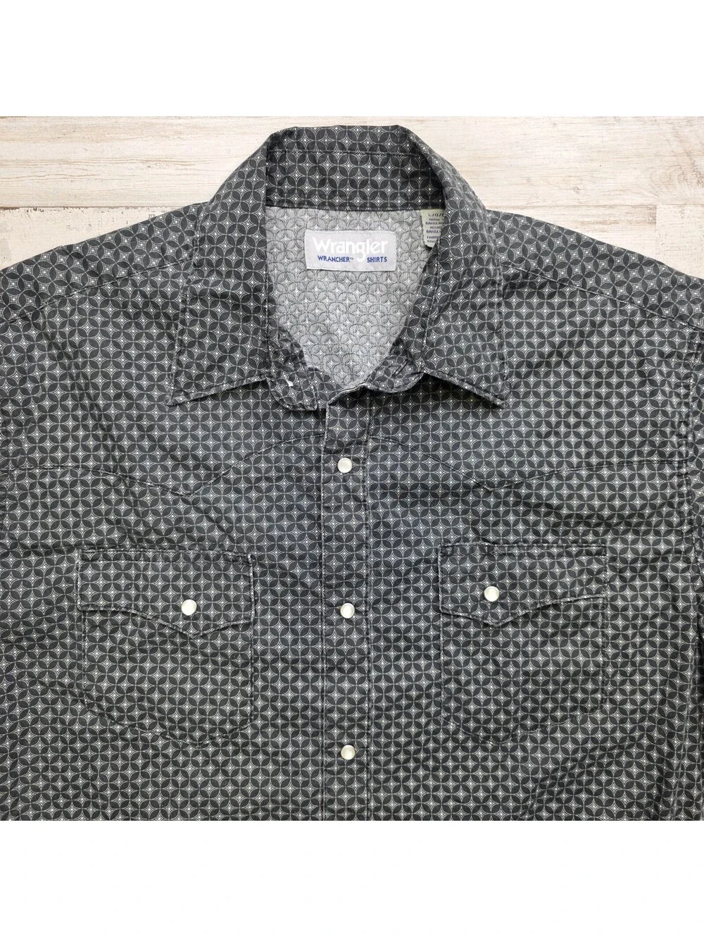 Wrangler Wrancher Mens LG Geometric Pearl Snap Short Sleeve Western Rodeo Shirt